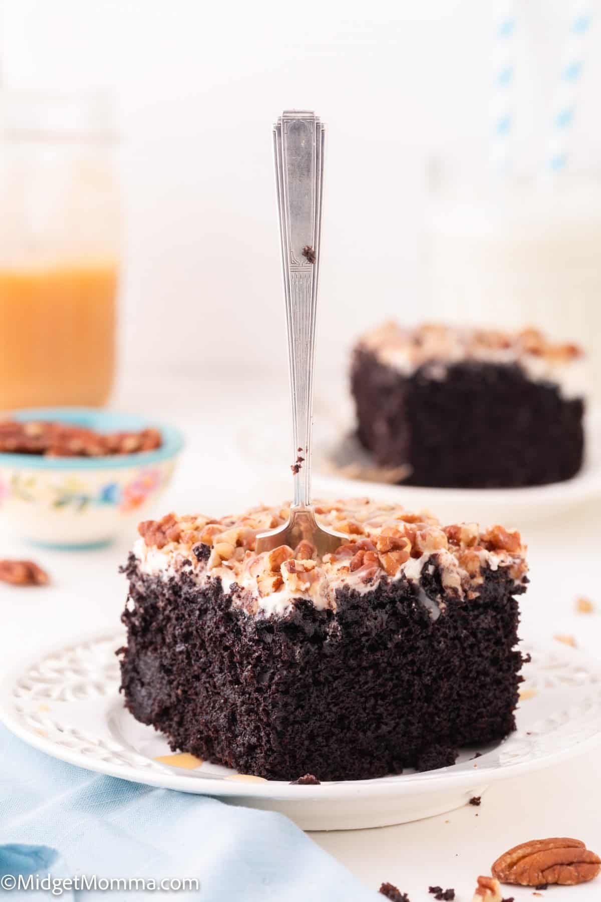 Caramel Turtle Chocolate Poke Cake