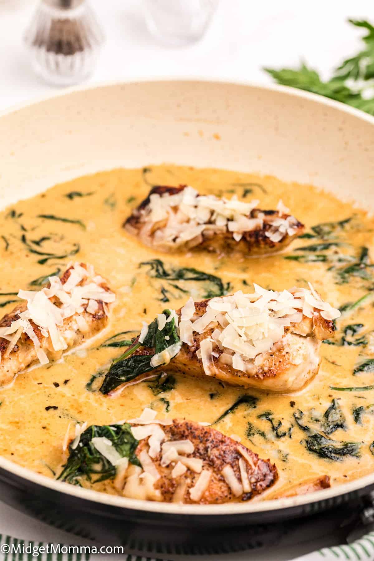 Chicken Florentine in a skillet