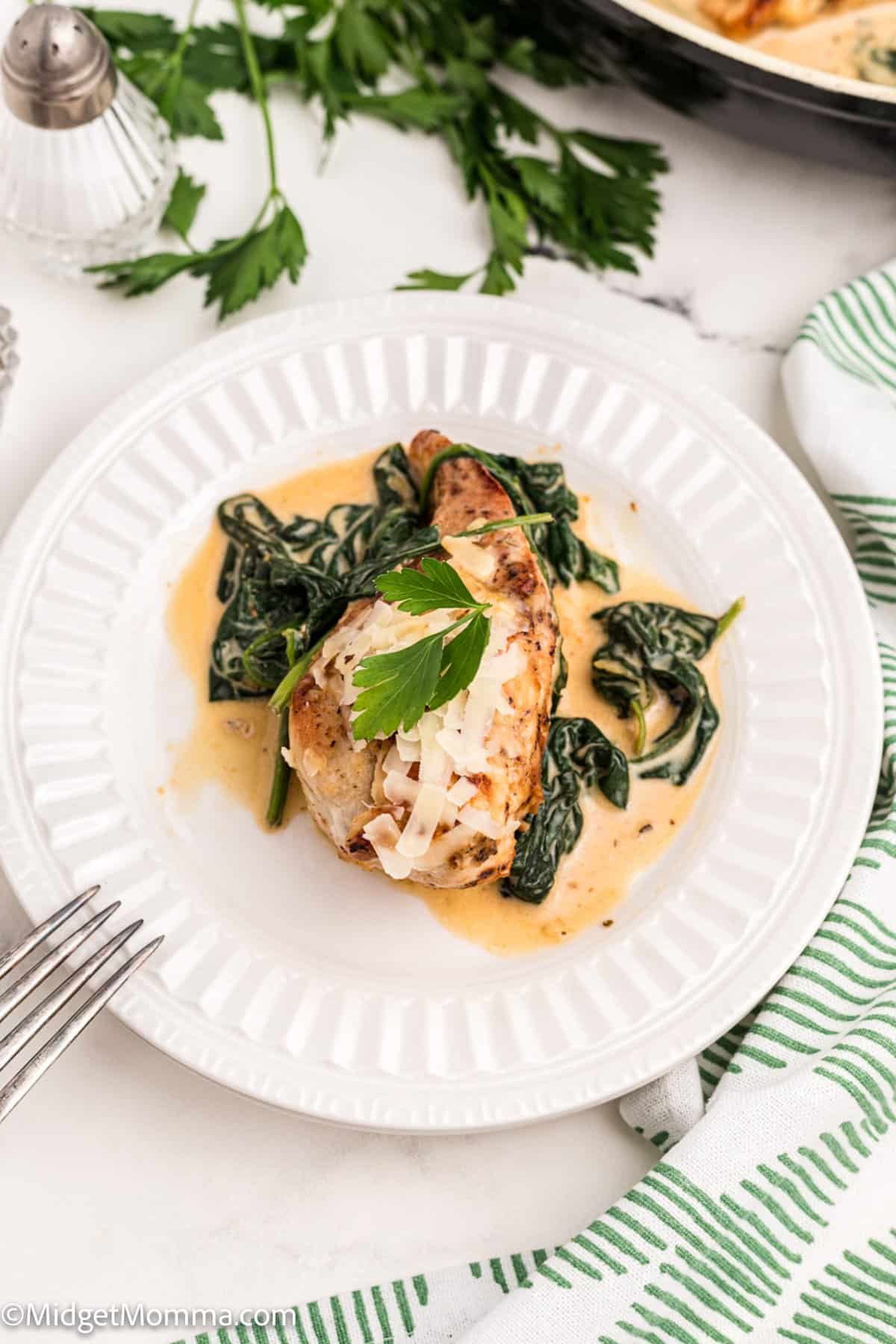 overhead photo of Chicken Florentine on a plate