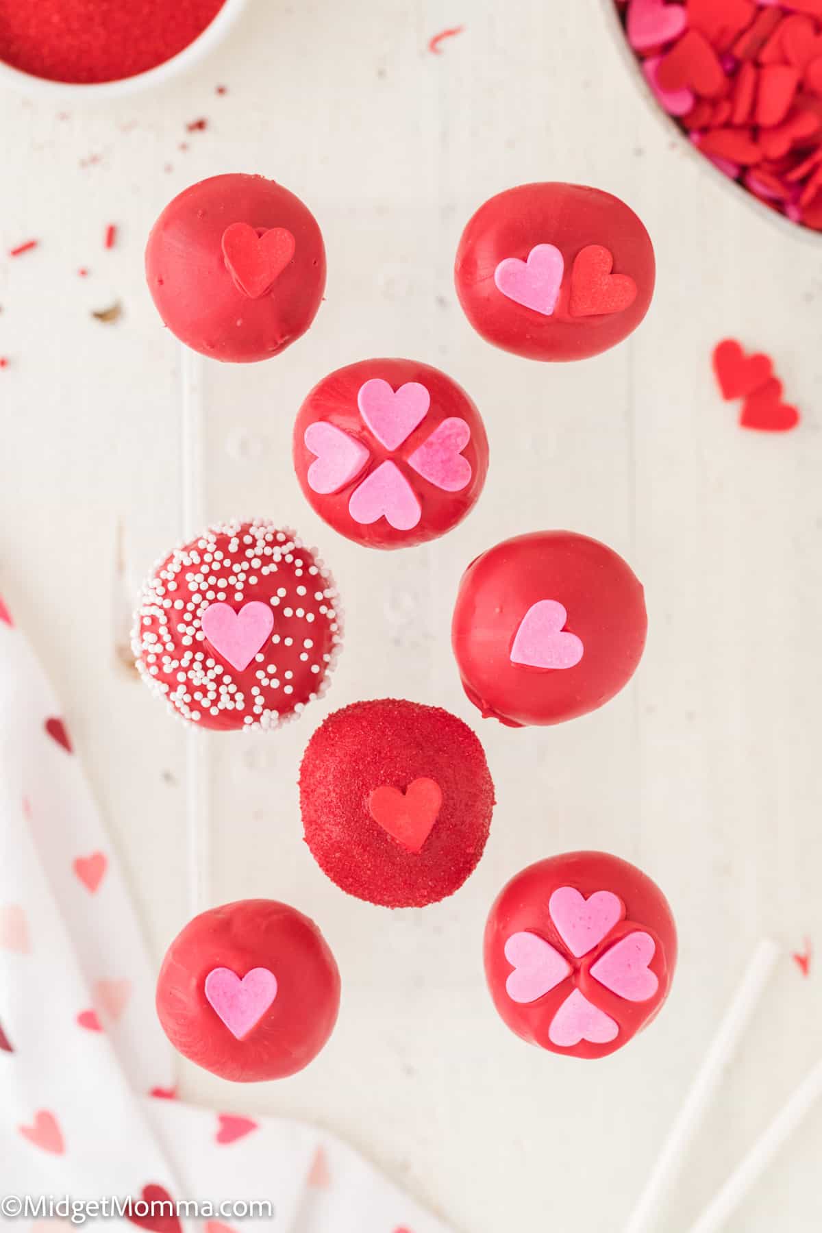overhead photo of Valentine's Day Red Velvet Cake Pops