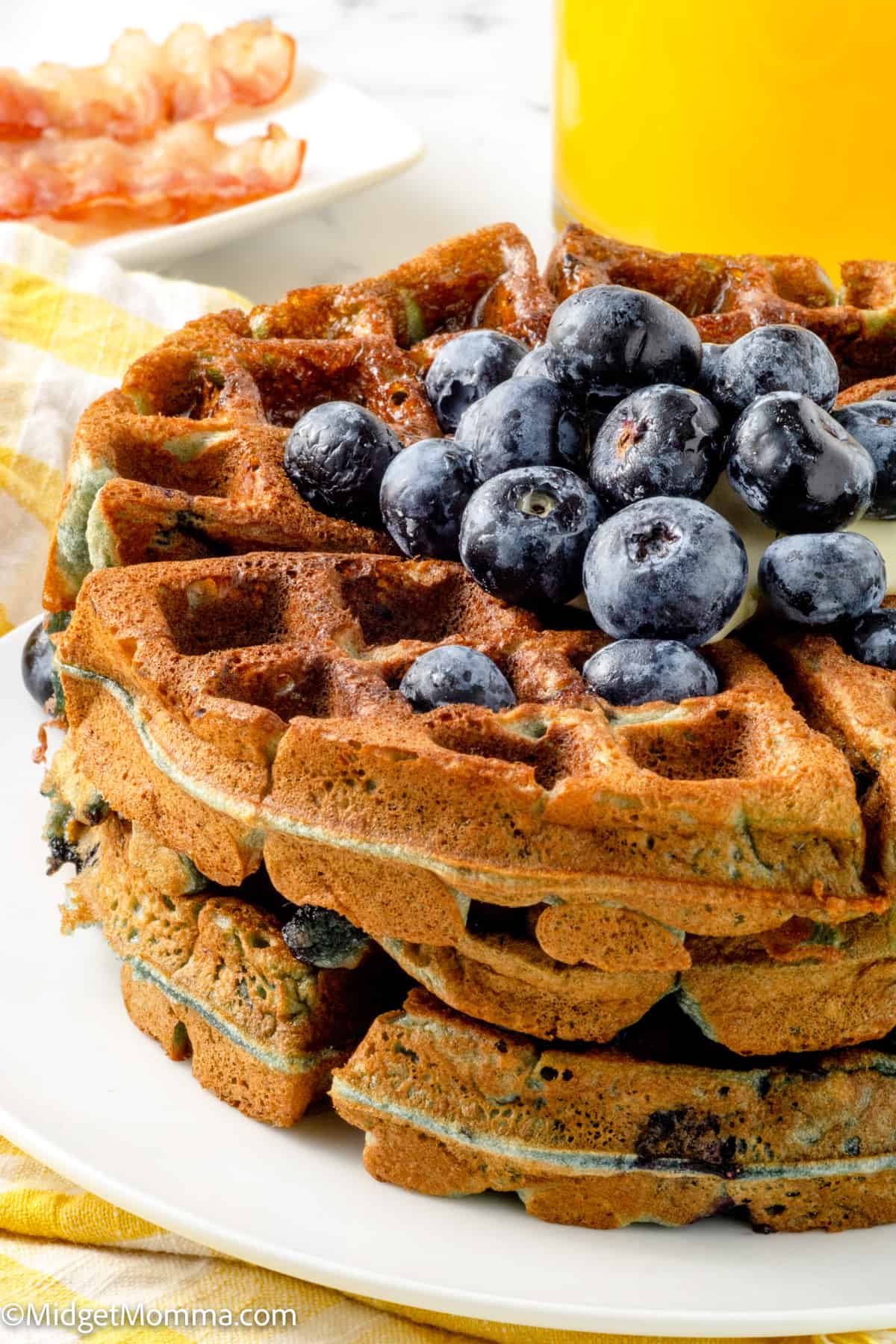 overhead photo of blueberry waffles