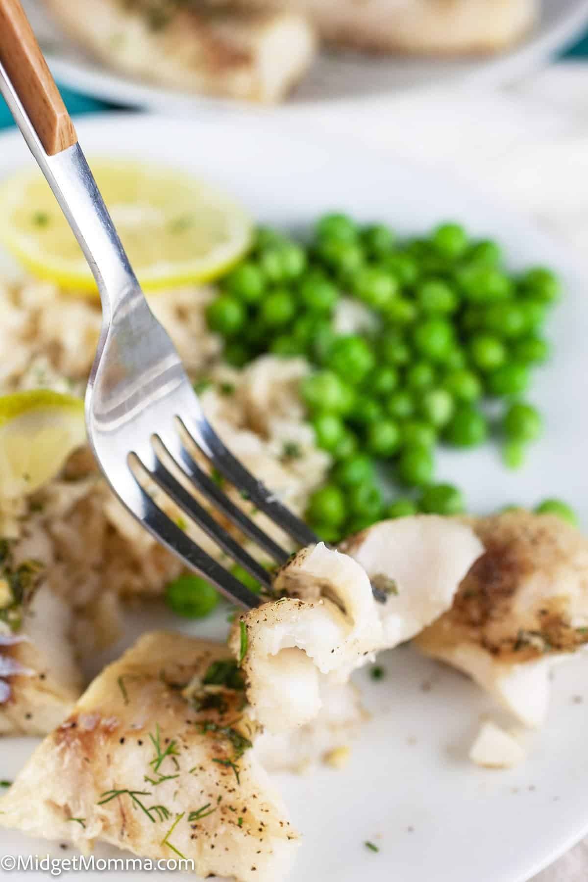 piece of air fryer cod fish on a fork