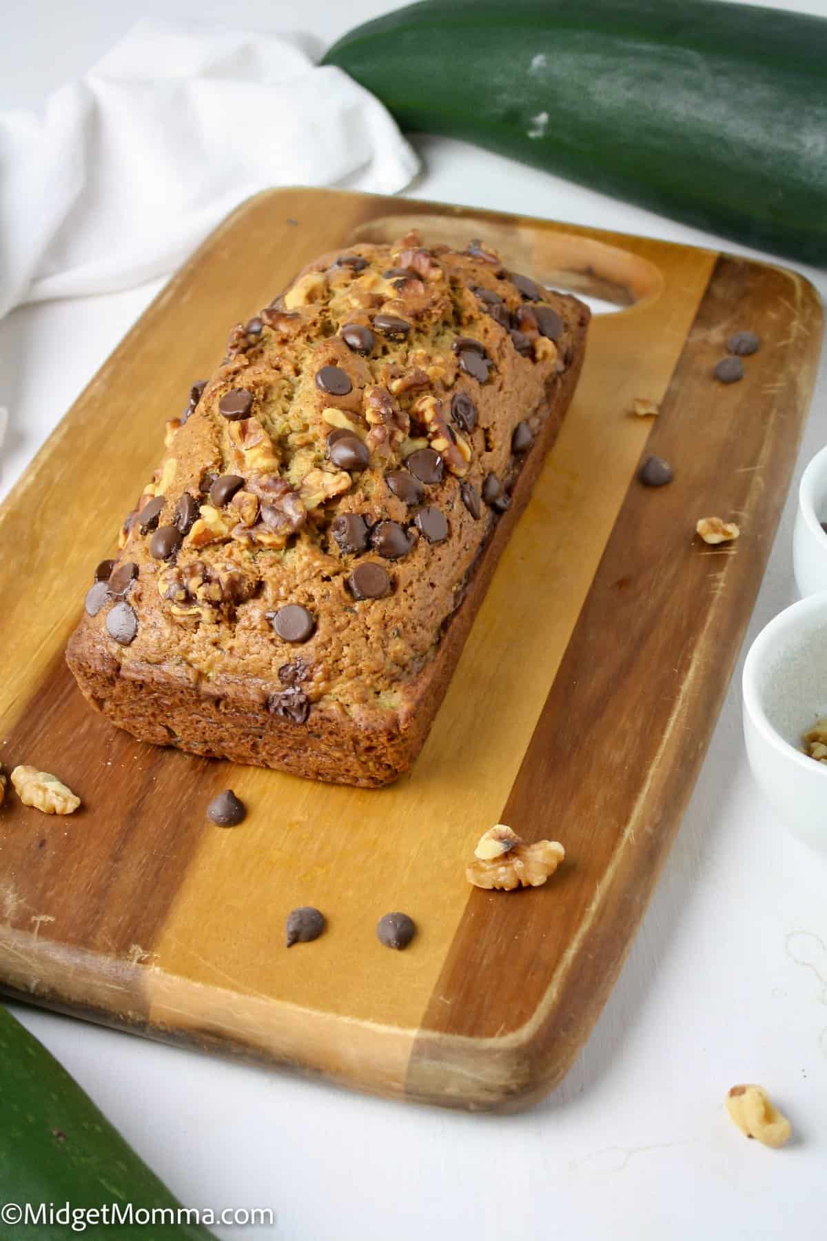 Chocolate Chip Zucchini Bread on a cutting board