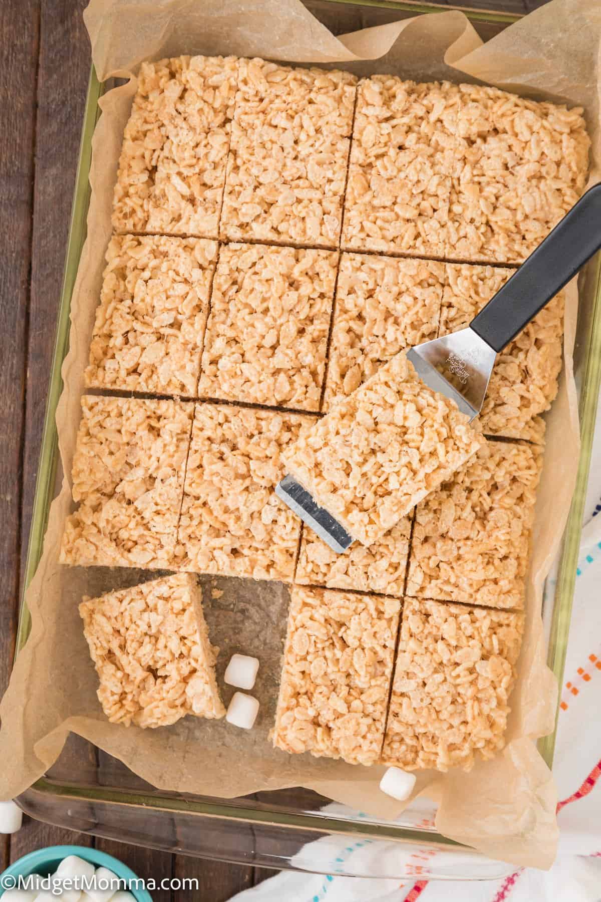 Rice Krispie Treats in a baking dish