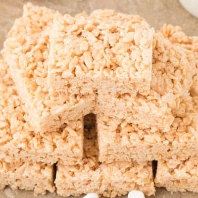stack of fresh made rice krispie treat cereal bars