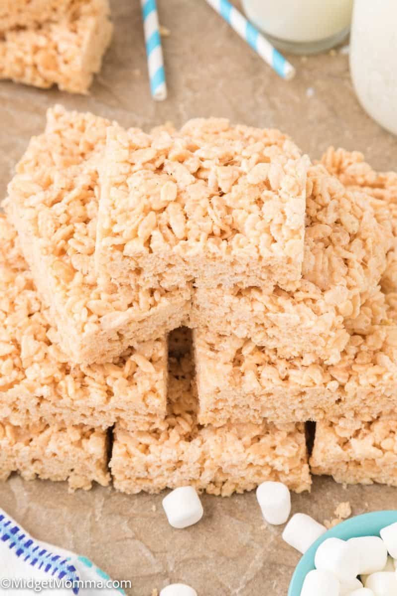 stack of fresh made rice krispie treat cereal bars