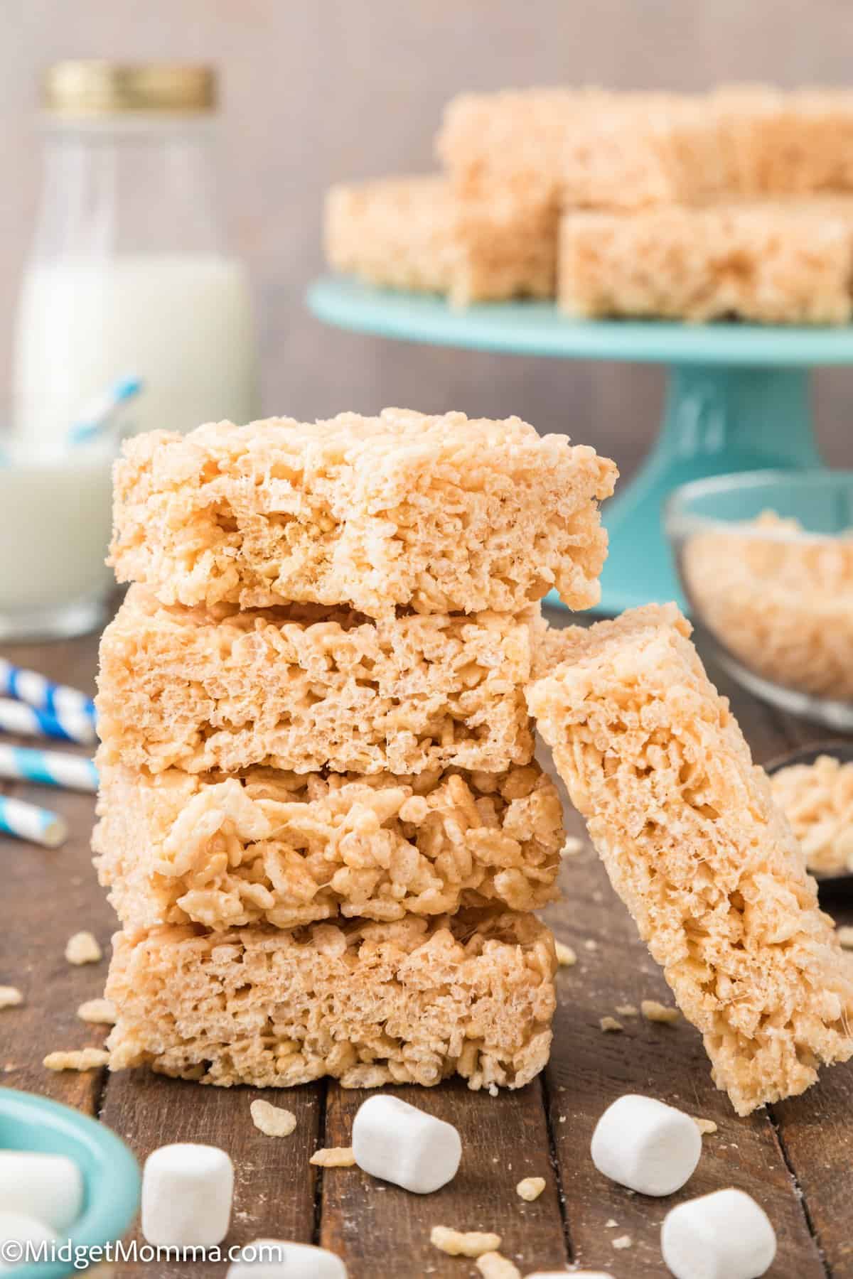 3 Rice Krispie Treats stacked on top of each other
