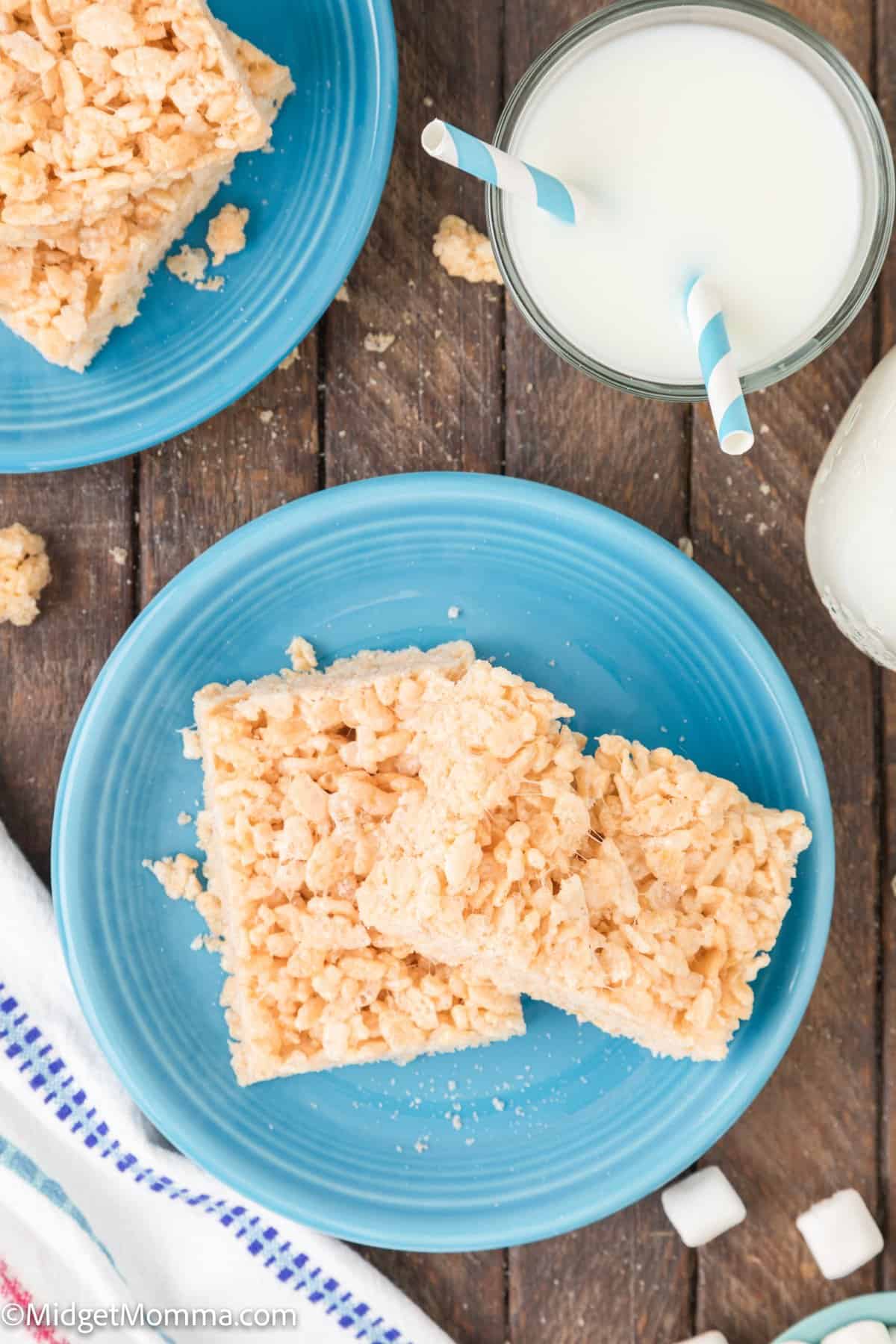 overhead photo of Rice Krispie Treats on a plate