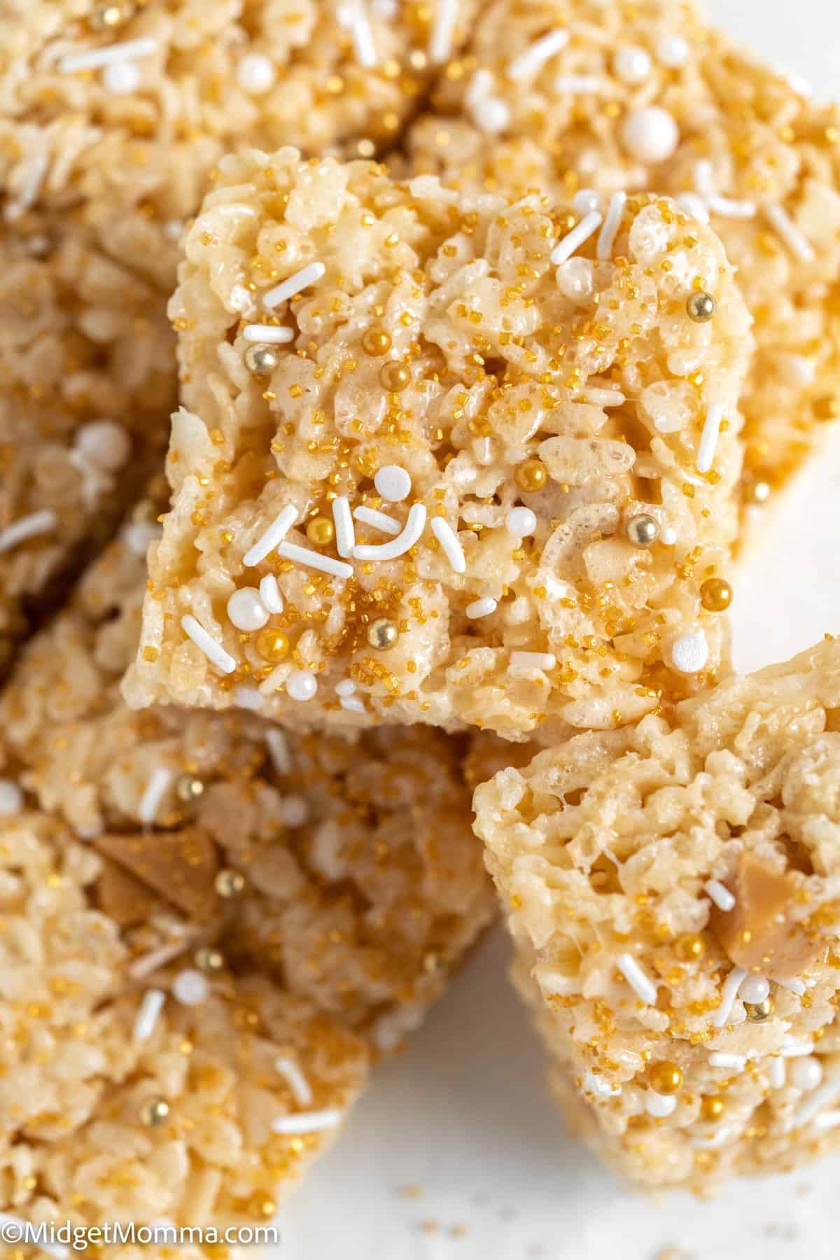 overhead photo of peanut butter Rice Krispie Treats 