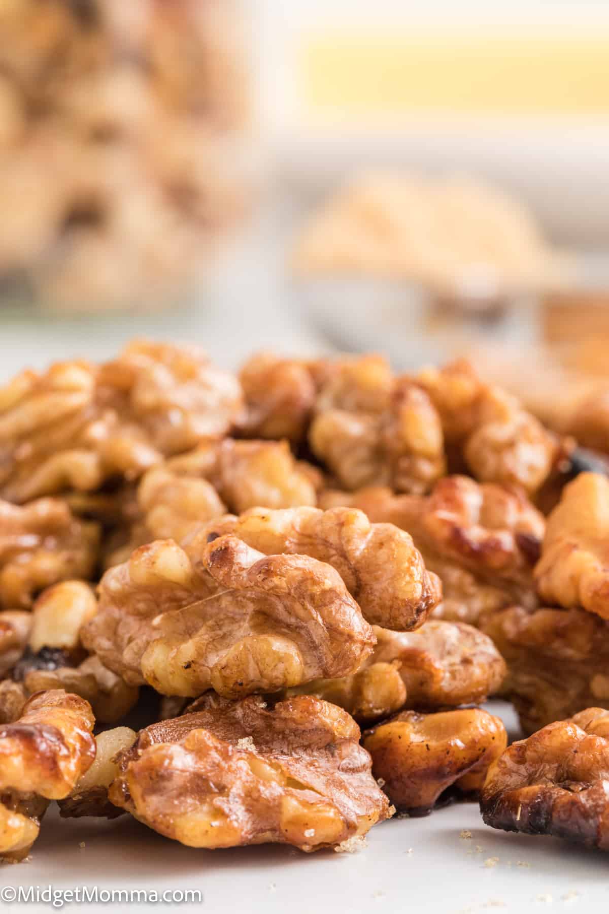 close up photo of Candied Walnuts in a bowl