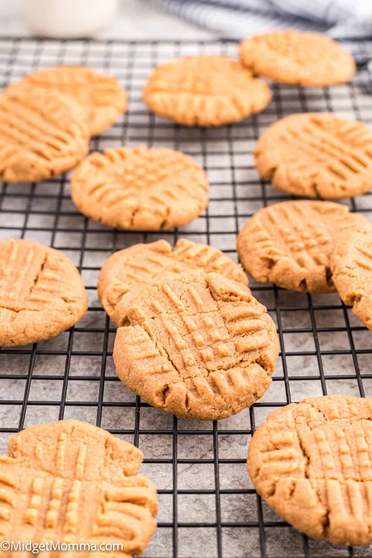 overhead photo of Peanut Butter Cookies Recipe on a cooling rack