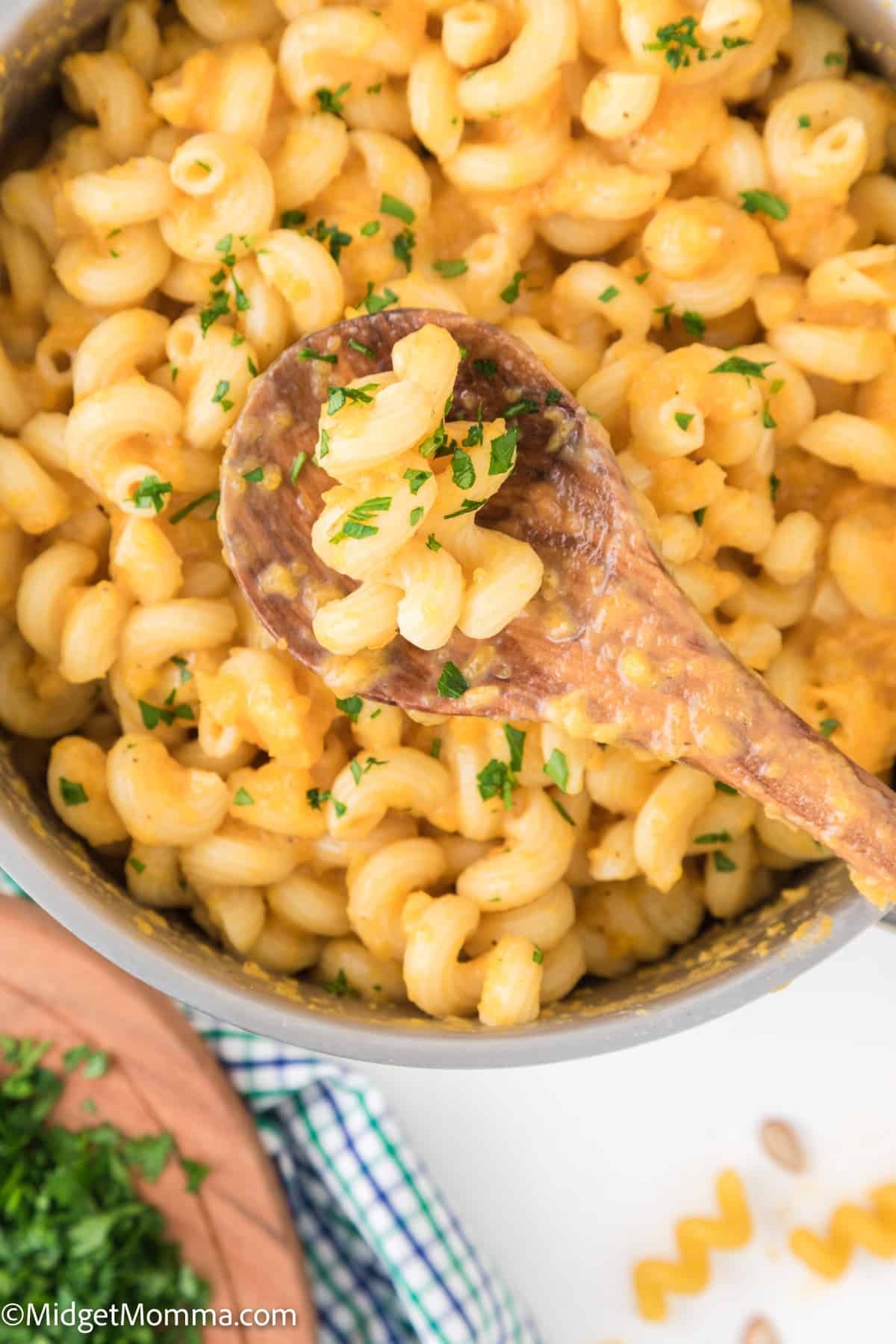 close up photo of Butternut Squash Pasta on a spoon