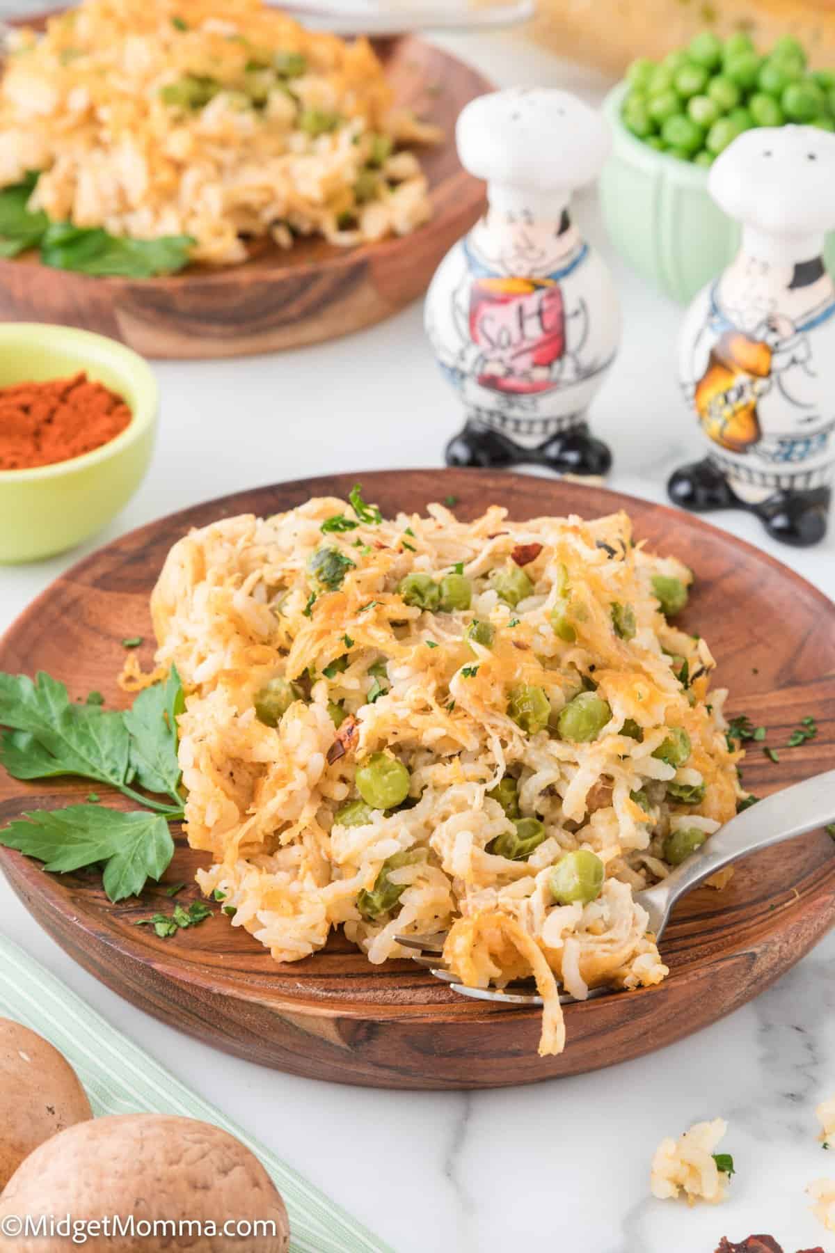 front view of Chicken and Rice Casserole on a plate