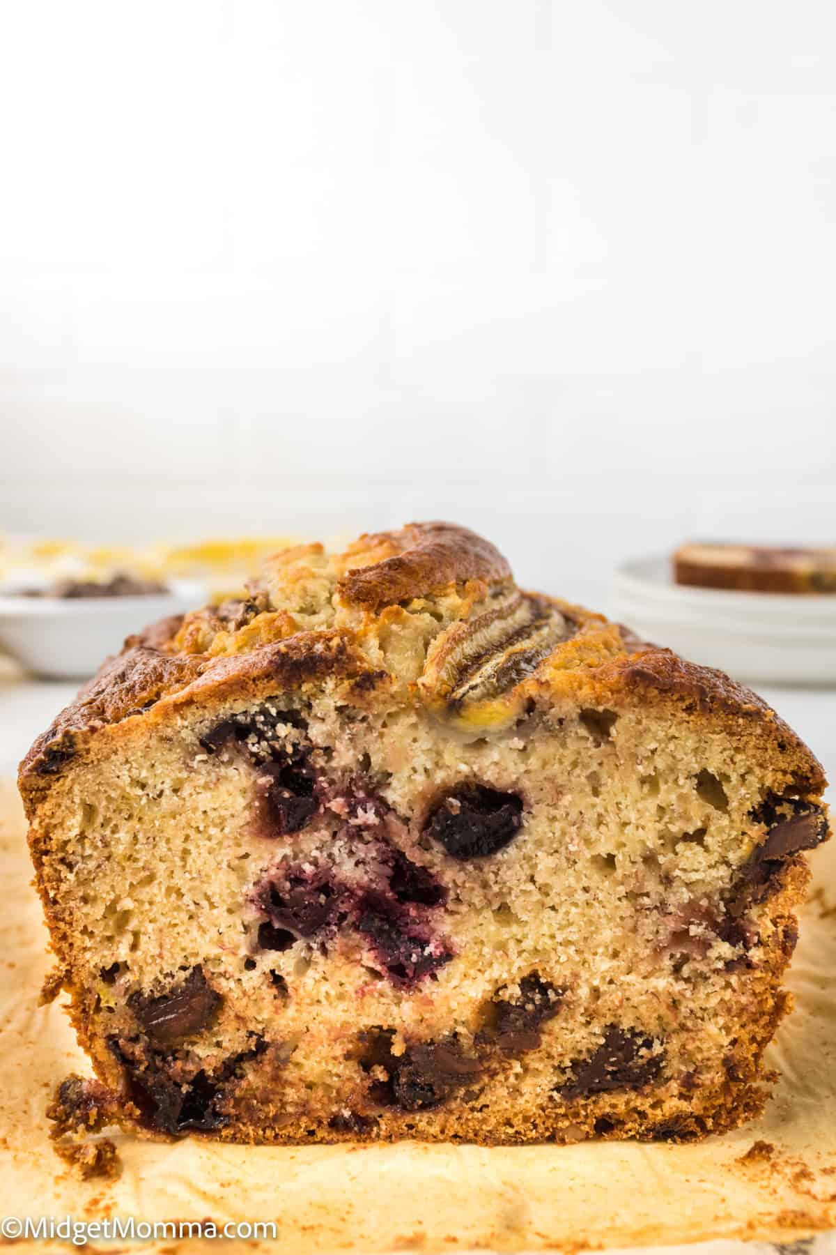 front view of Chocolate Cherry Banana Bread