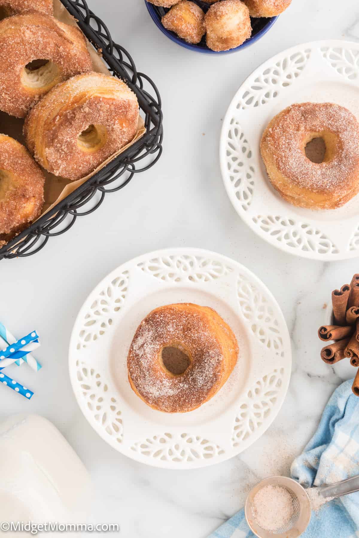 Cinnamon Sugar Air Fryer Donuts with Biscuits on a plate
