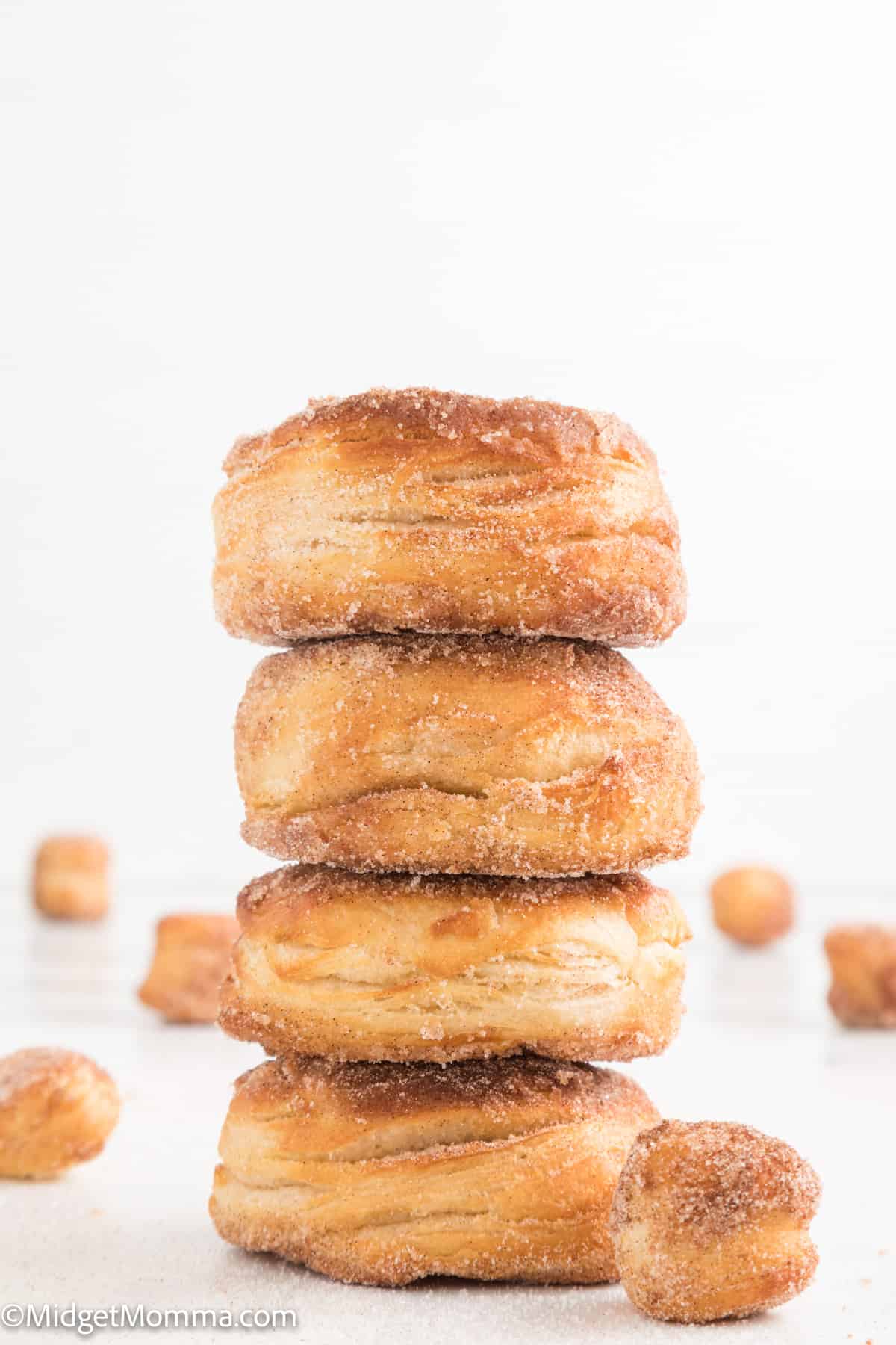 stack of Cinnamon Sugar Air Fryer Donuts with Biscuits