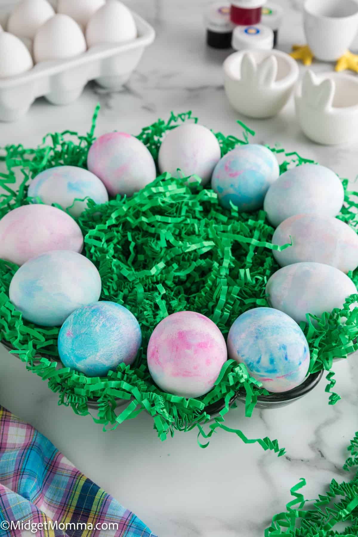 Cool whip easter eggs in a decorative egg platter