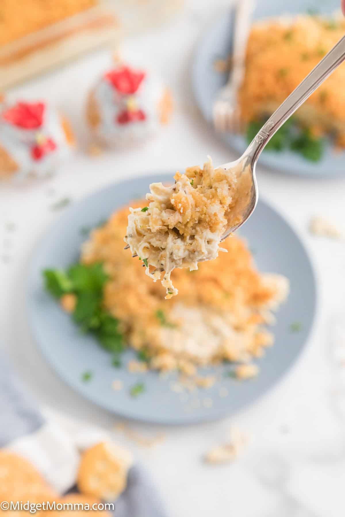 fork full og  Ritz Cracker Chicken Casserole 