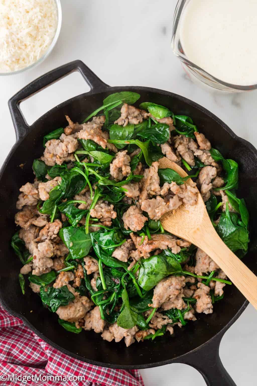 Creamy Spinach Sausage Pasta Recipe • MidgetMomma