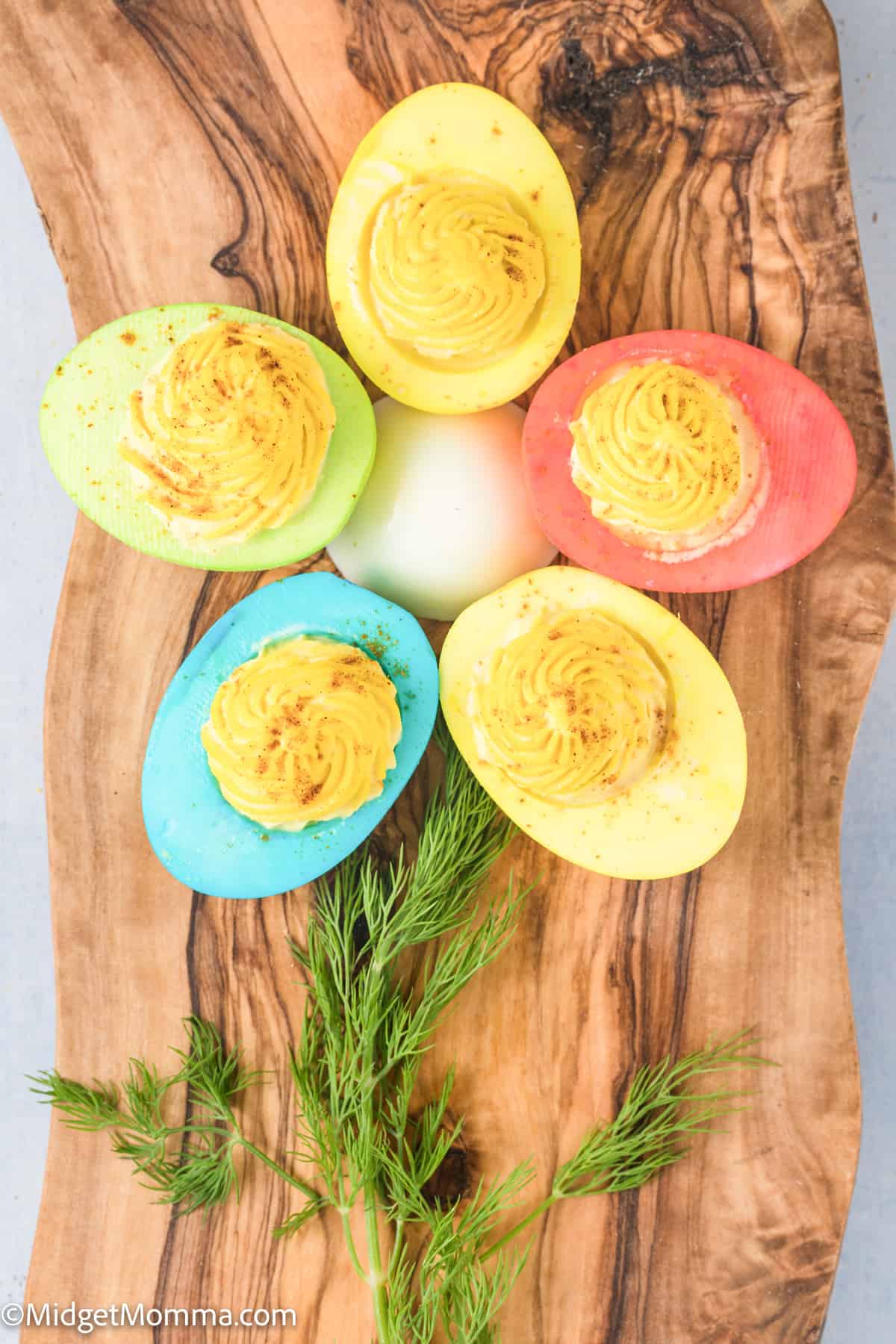 Pastel Easter Deviled Eggs Recipe on a platter
