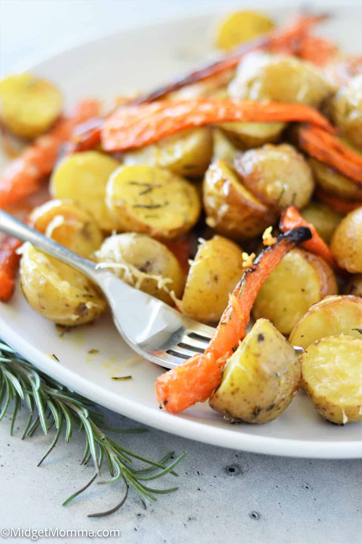 Roasted Rosemary Parmesan Roasted Carrots and Potatoes