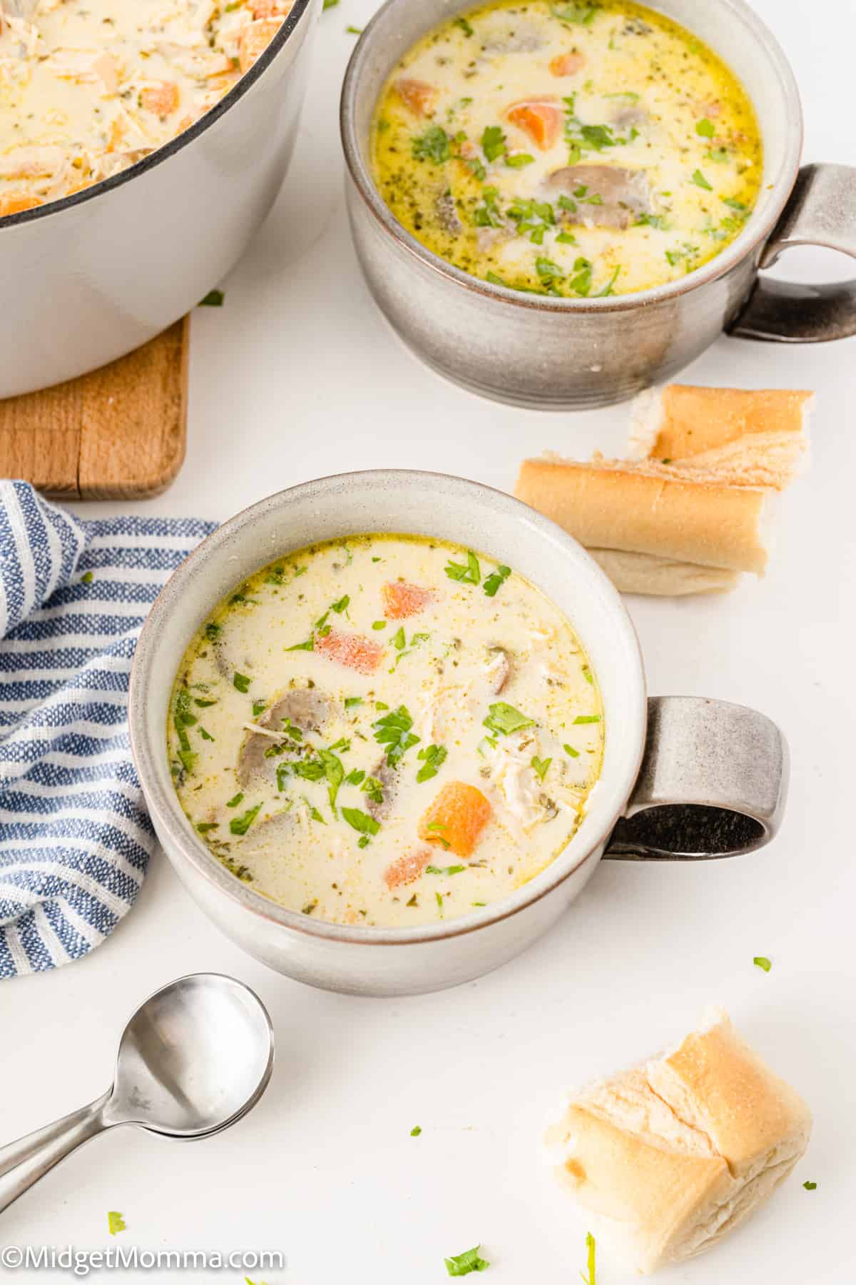 Creamy Chicken and Mushroom Soup in a soup bowl