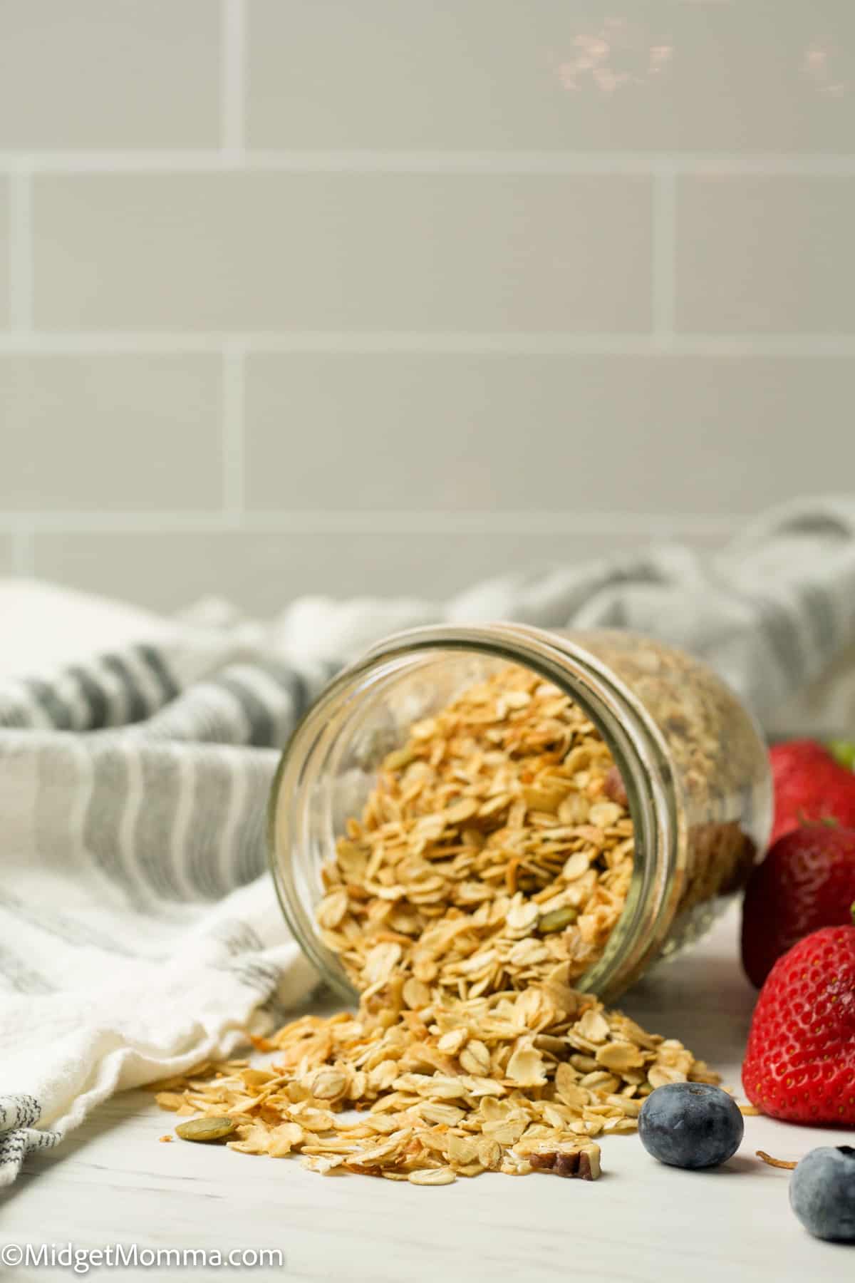 mason jar filled with homemade granola recipe