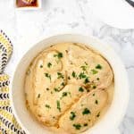 overhead photo of Honey Mustard Chicken in a skillet