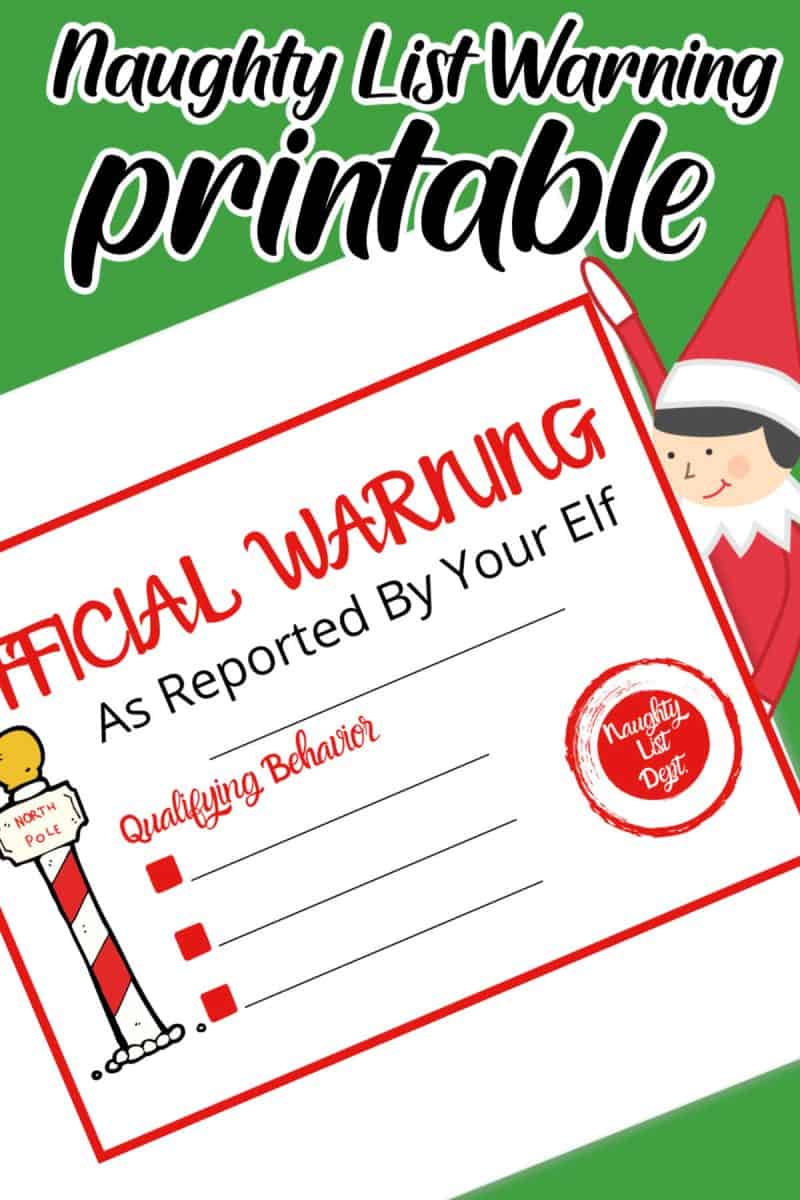 Elf on the Shelf Naughty List Warning Printable