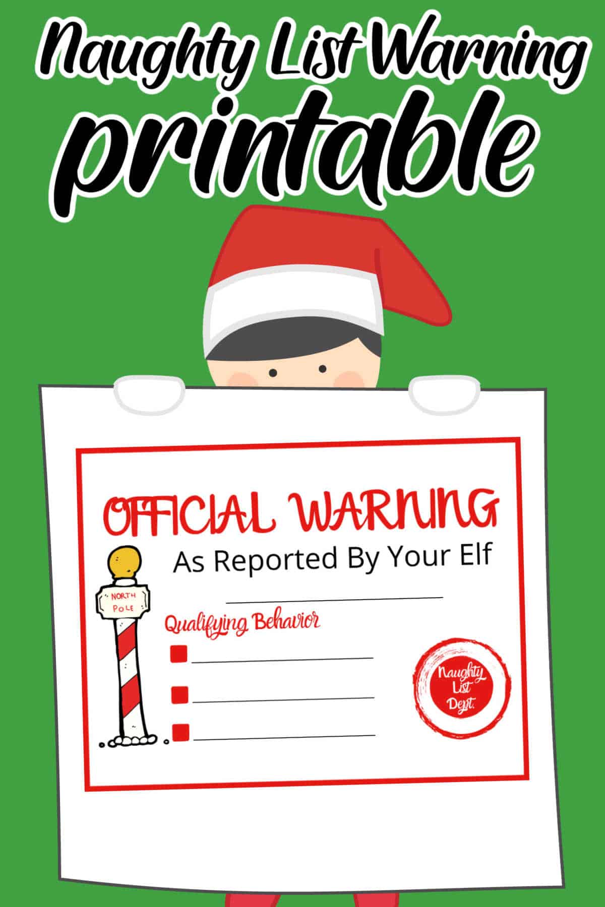 Elf on the Shelf Naughty List Warning Printable