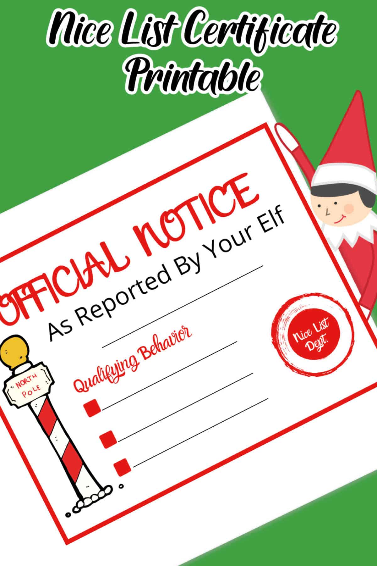 elf on the shelf nice list certificate printable