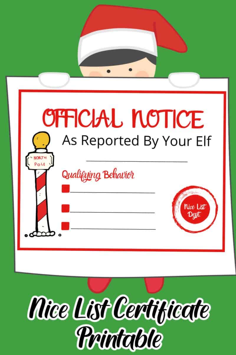Elf on the Shelf Nice List Notice printable