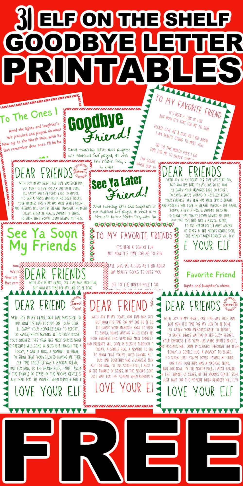 31 FREE Elf on the Shelf Goodbye Letter Printables