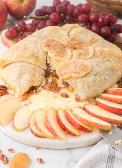 close up photo of Puff Pastry Baked Brie with Apples