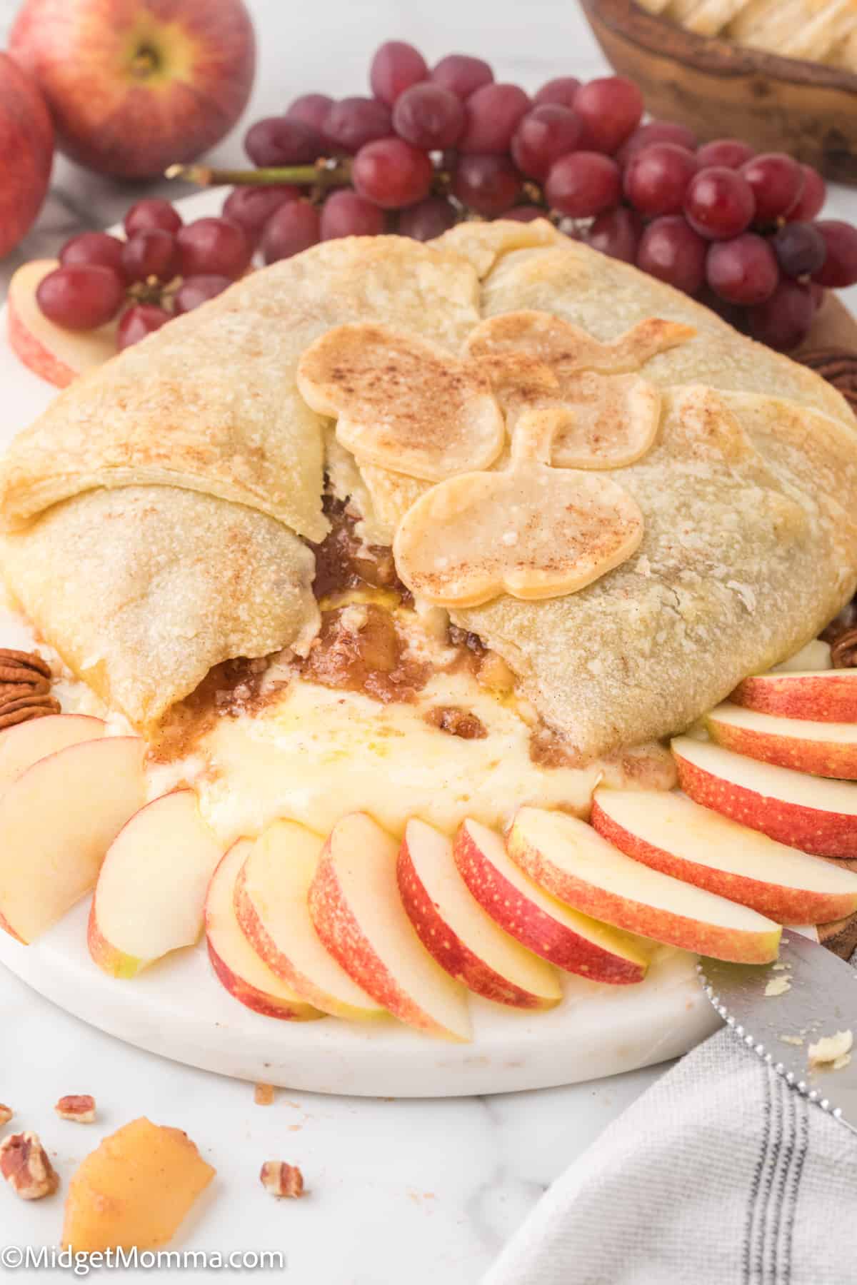 close up photo of Puff Pastry Baked Brie with Apples