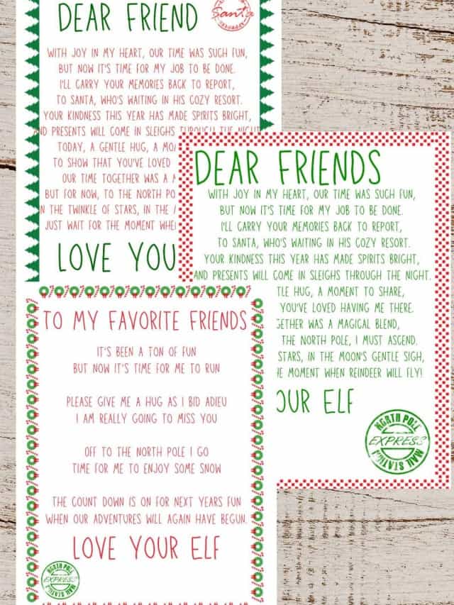Elf Goodbye Letters Printables