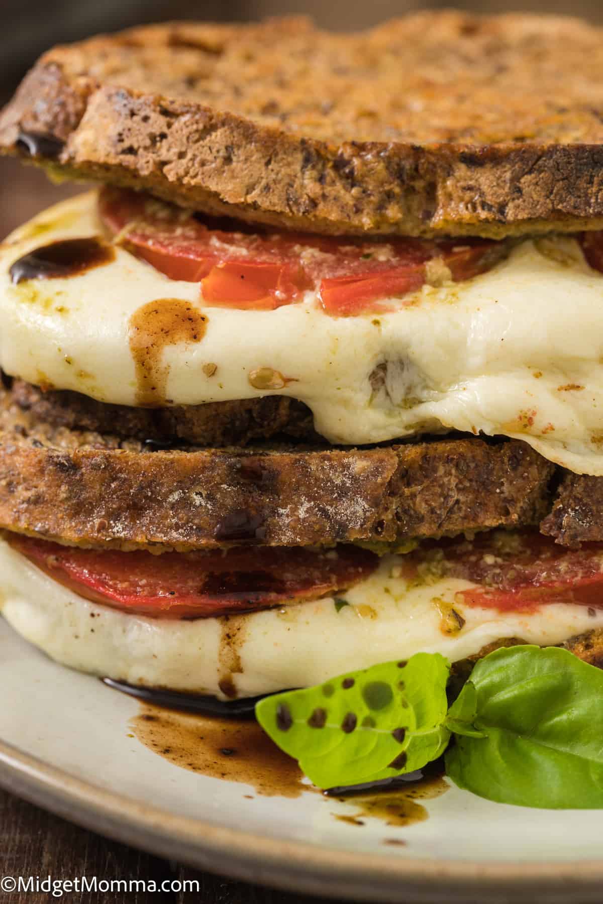 close up photo of Caprese Grilled Cheese Sandwich Recipe