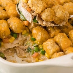spoonful of Cheesy Chicken Tater Tot Casserole
