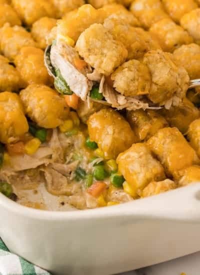spoonful of Cheesy Chicken Tater Tot Casserole