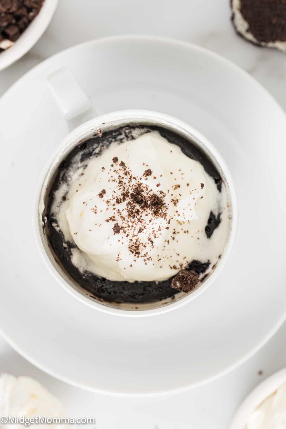 overhead photo of tiktok Microwave Oreo Mug Cake Recipe