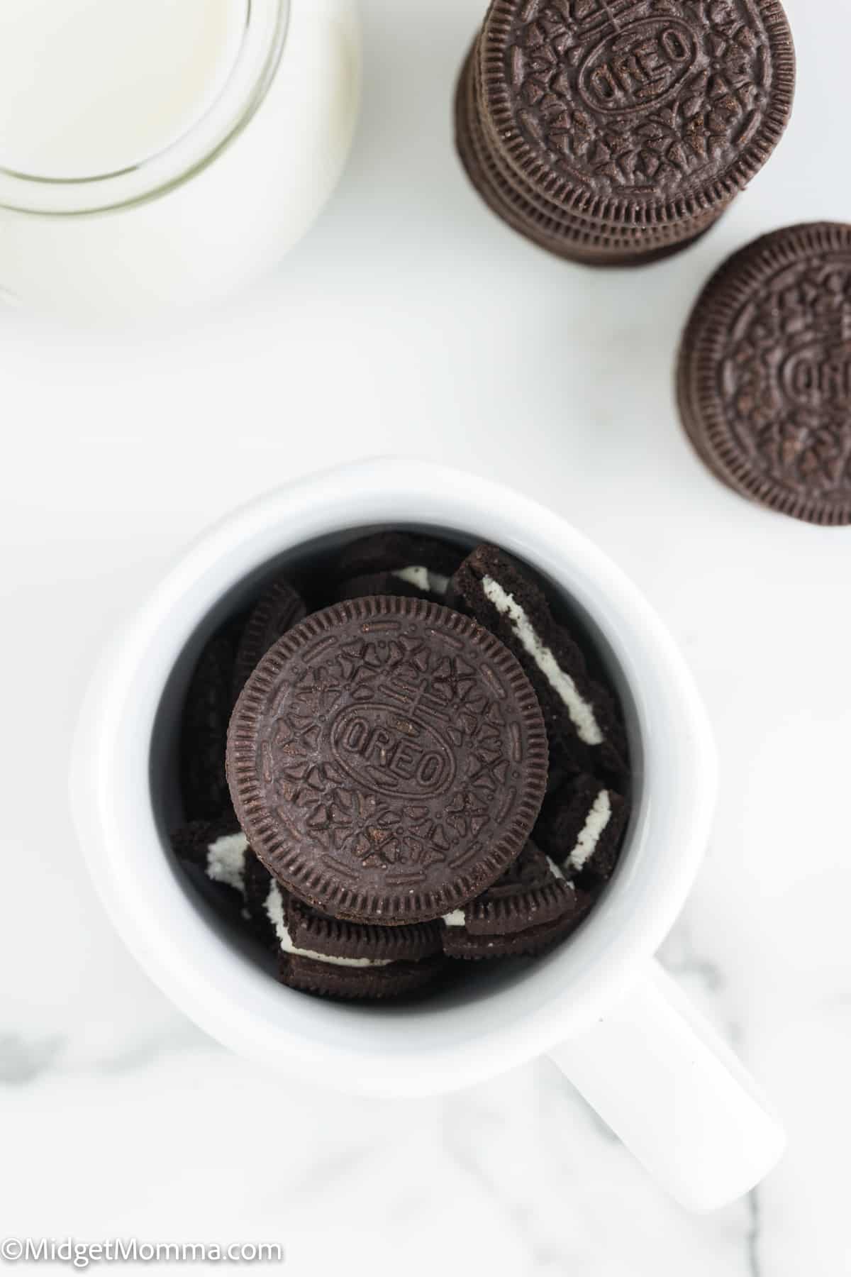 crushed oreo cookies in a mug