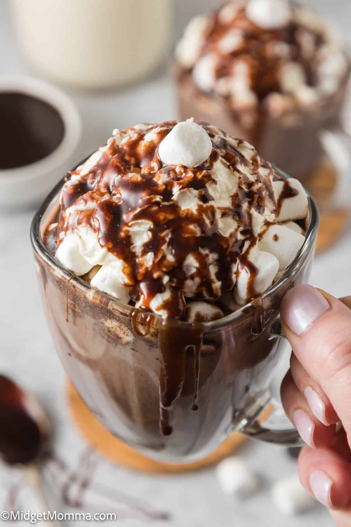 close up photo of a glass of Boozy Hot Chocolate