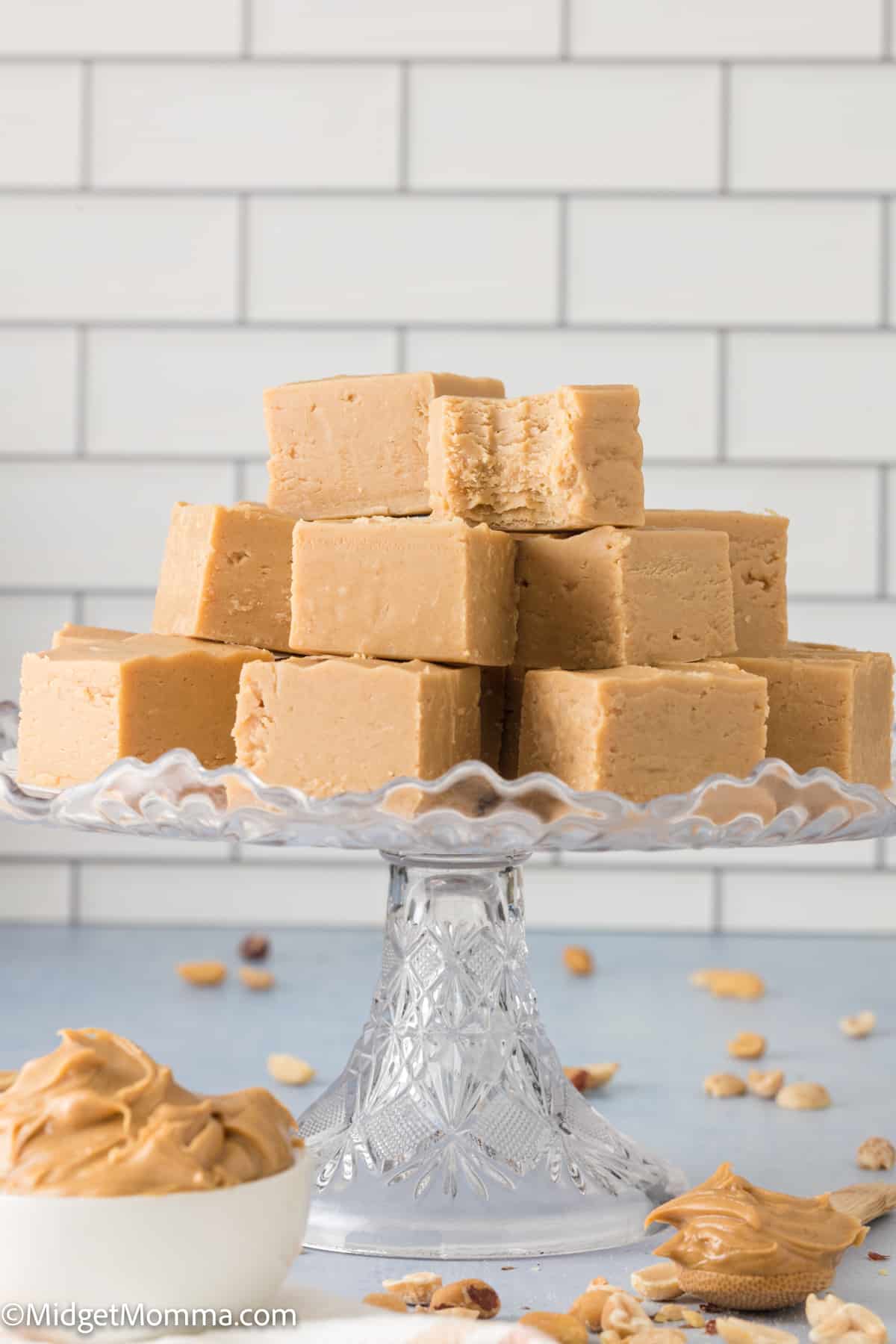 2 Ingredient Peanut Butter Microwave Fudge on a Platter