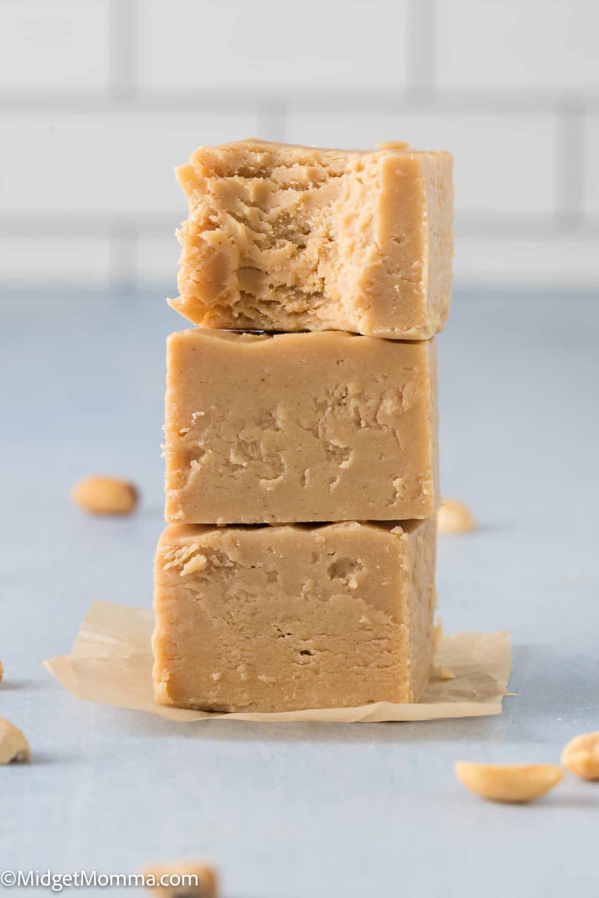 stack of 2 ingredient peanut butter fudge