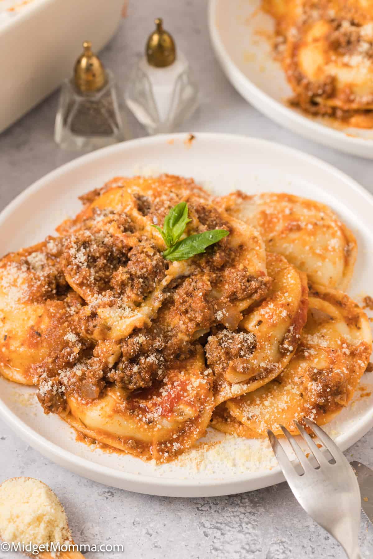 Easy Baked Ravioli Casserole on a plate 