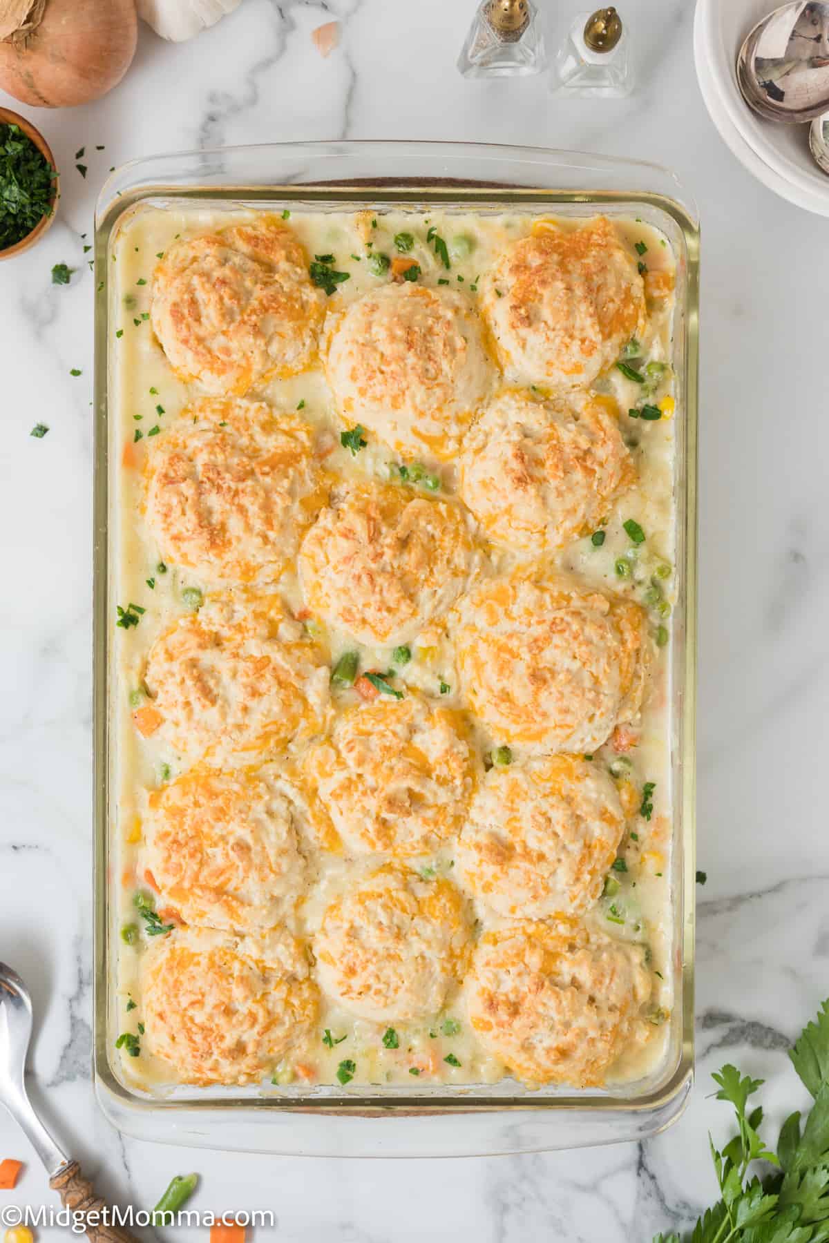 Easy Chicken Pot Pie Casserole with Cheddar Drop Biscuit Topping