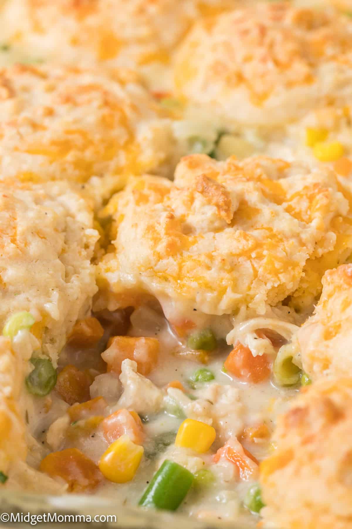 Easy Chicken Pot Pie Casserole with Cheddar Drop Biscuit Topping