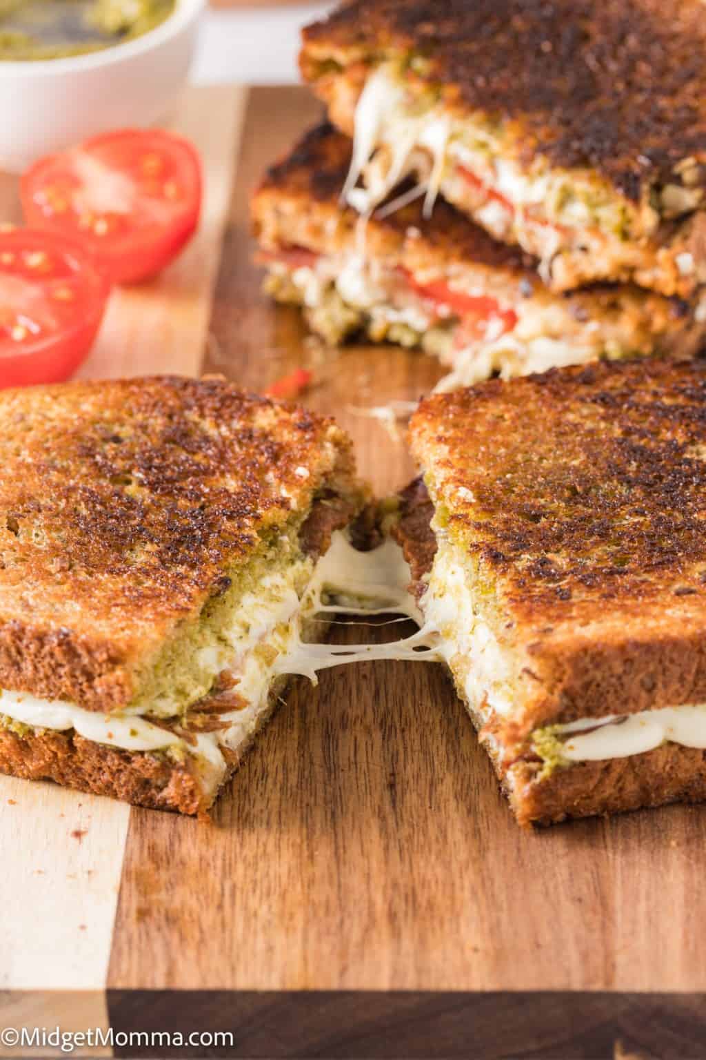 Pesto Grilled Cheese Sandwich Recipe with Mozzarella and Bacon