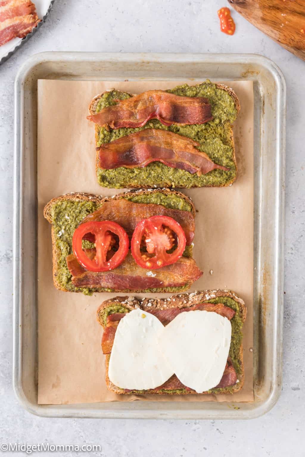 Pesto Grilled Cheese Sandwich Recipe with Mozzarella and Bacon