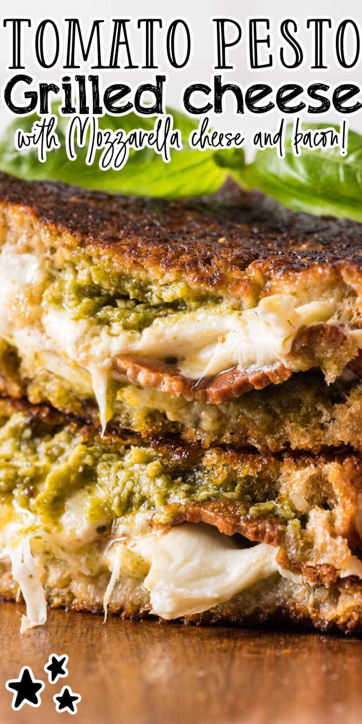 Pesto Grilled Cheese Sandwich Recipe with Mozzarella and Bacon